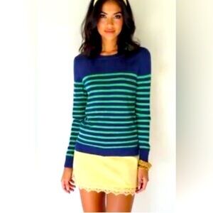 J. Crew Women’s Teddie Sweater Size S Navy Green Stripes Long Sleeve Lightweight